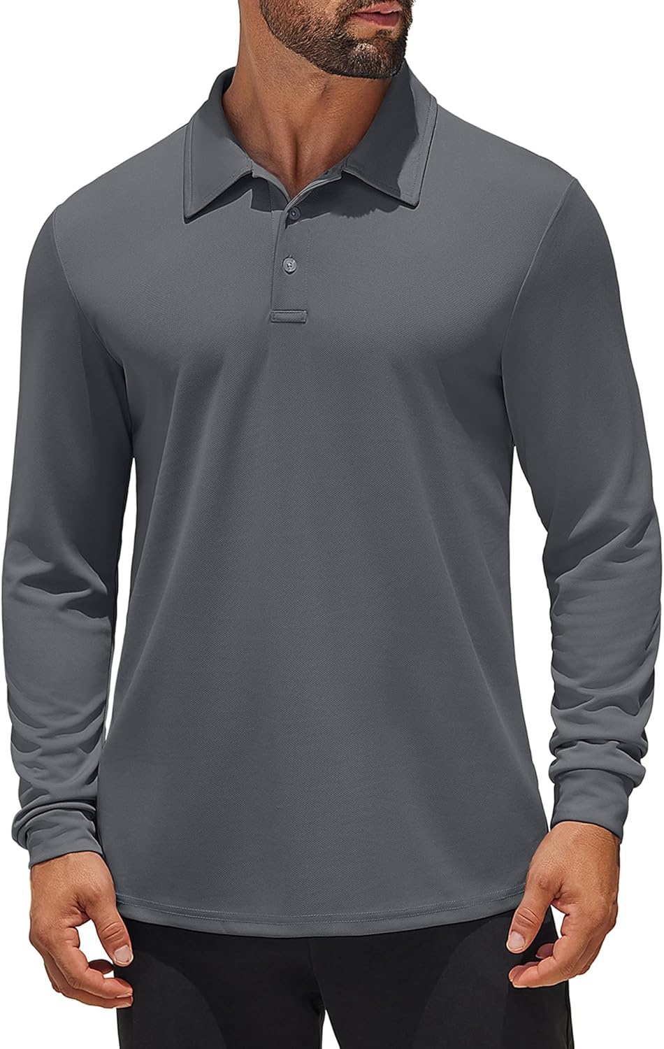 image:imageCOOFANDY Mens Polo Shirt Long Sleeve Golf Shirt Lightweight UPF 50 Sun Protection Quick Dry Moisture Wicking Collared ShirtDark Grey