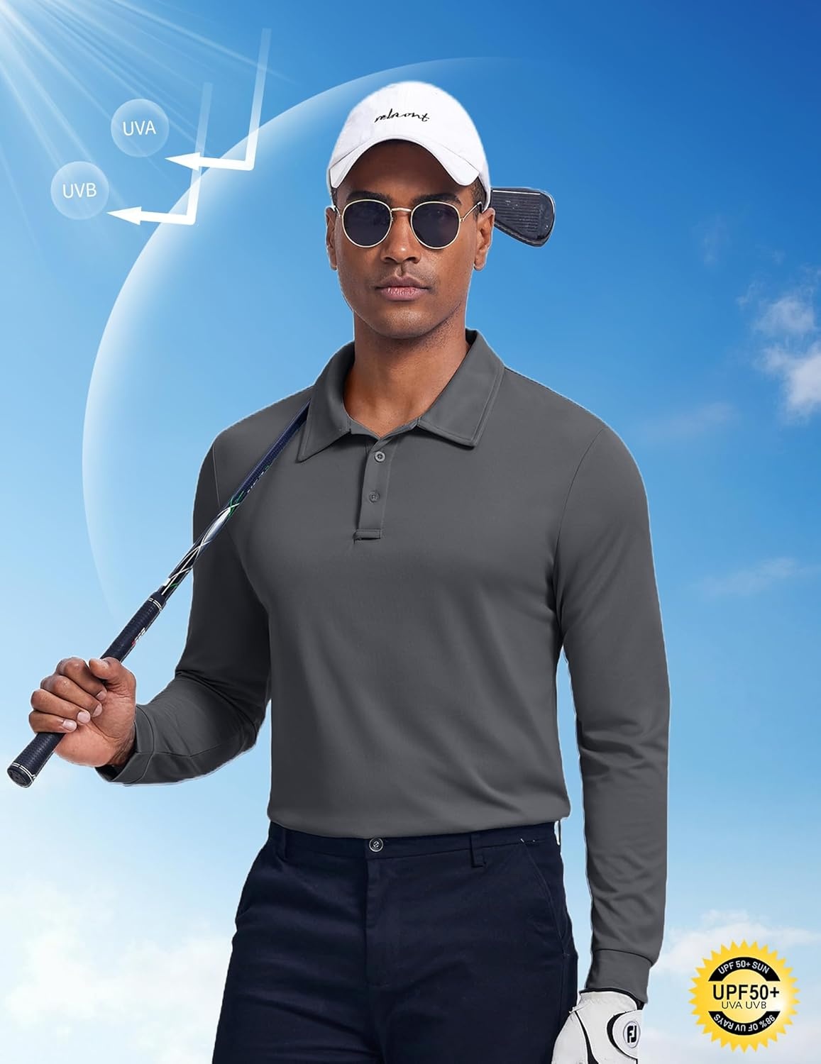 image:imageCOOFANDY Mens Polo Shirt Long Sleeve Golf Shirt Lightweight UPF 50 Sun Protection Quick Dry Moisture Wicking Collared ShirtDark Grey
