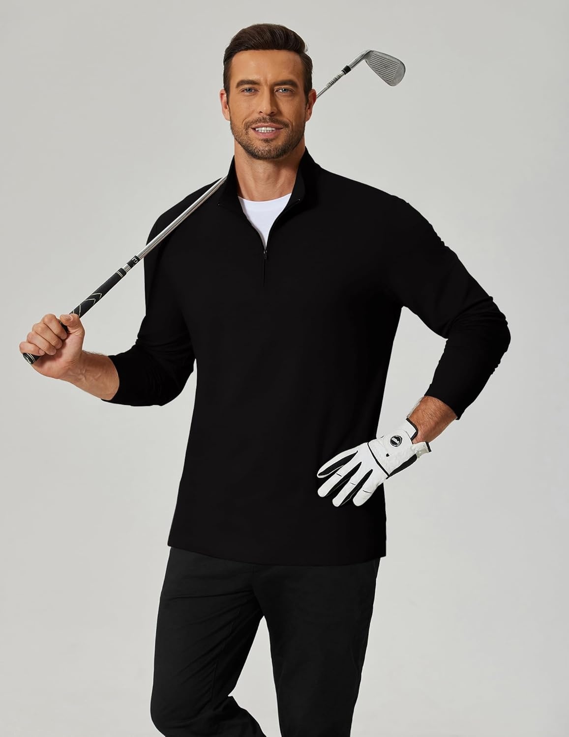 image:imageCOOFANDY Mens Quarter Zip Pullover Lightweight Mock Neck Sweatshirt Casual Long Sleeve Polo ShirtsBlack