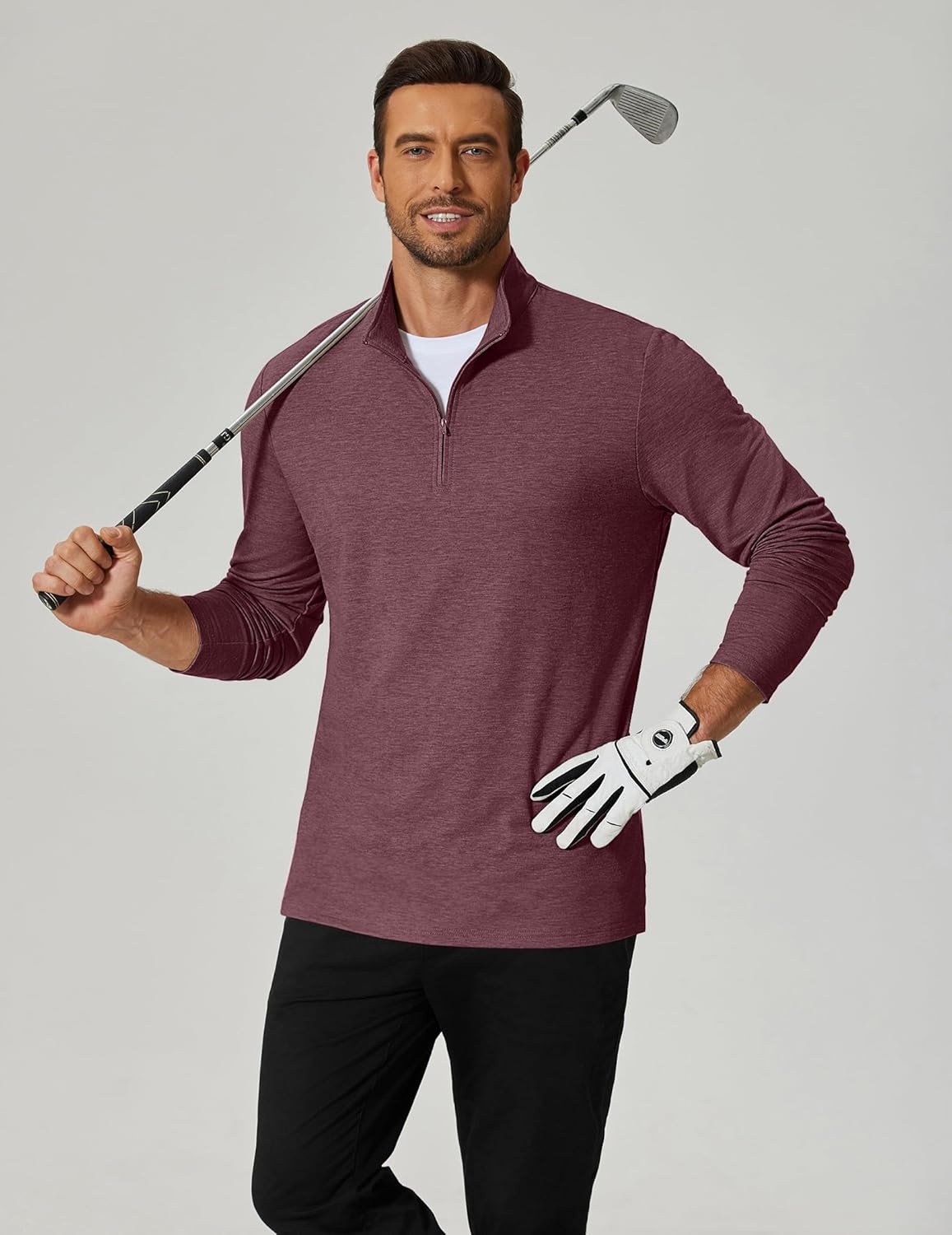 image:imageCOOFANDY Mens Quarter Zip Pullover Lightweight Mock Neck Sweatshirt Casual Long Sleeve Polo ShirtsDark Red