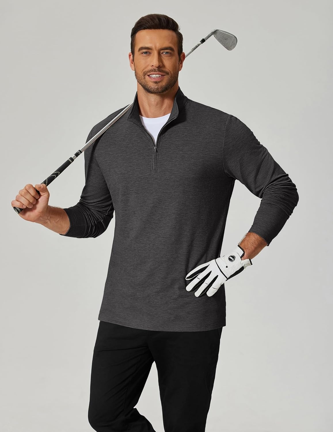 image:imageCOOFANDY Mens Quarter Zip Pullover Lightweight Mock Neck Sweatshirt Casual Long Sleeve Polo ShirtsGrey