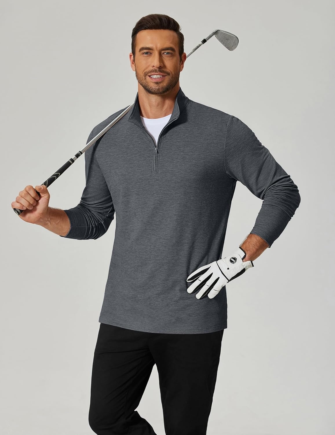 image:imageCOOFANDY Mens Quarter Zip Pullover Lightweight Mock Neck Sweatshirt Casual Long Sleeve Polo ShirtsLight Grey
