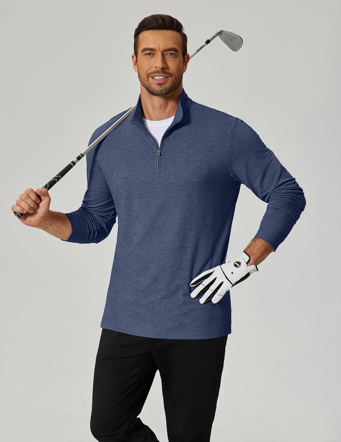 image:imageCOOFANDY Mens Quarter Zip Pullover Lightweight Mock Neck Sweatshirt Casual Long Sleeve Polo ShirtsMidnight Blue