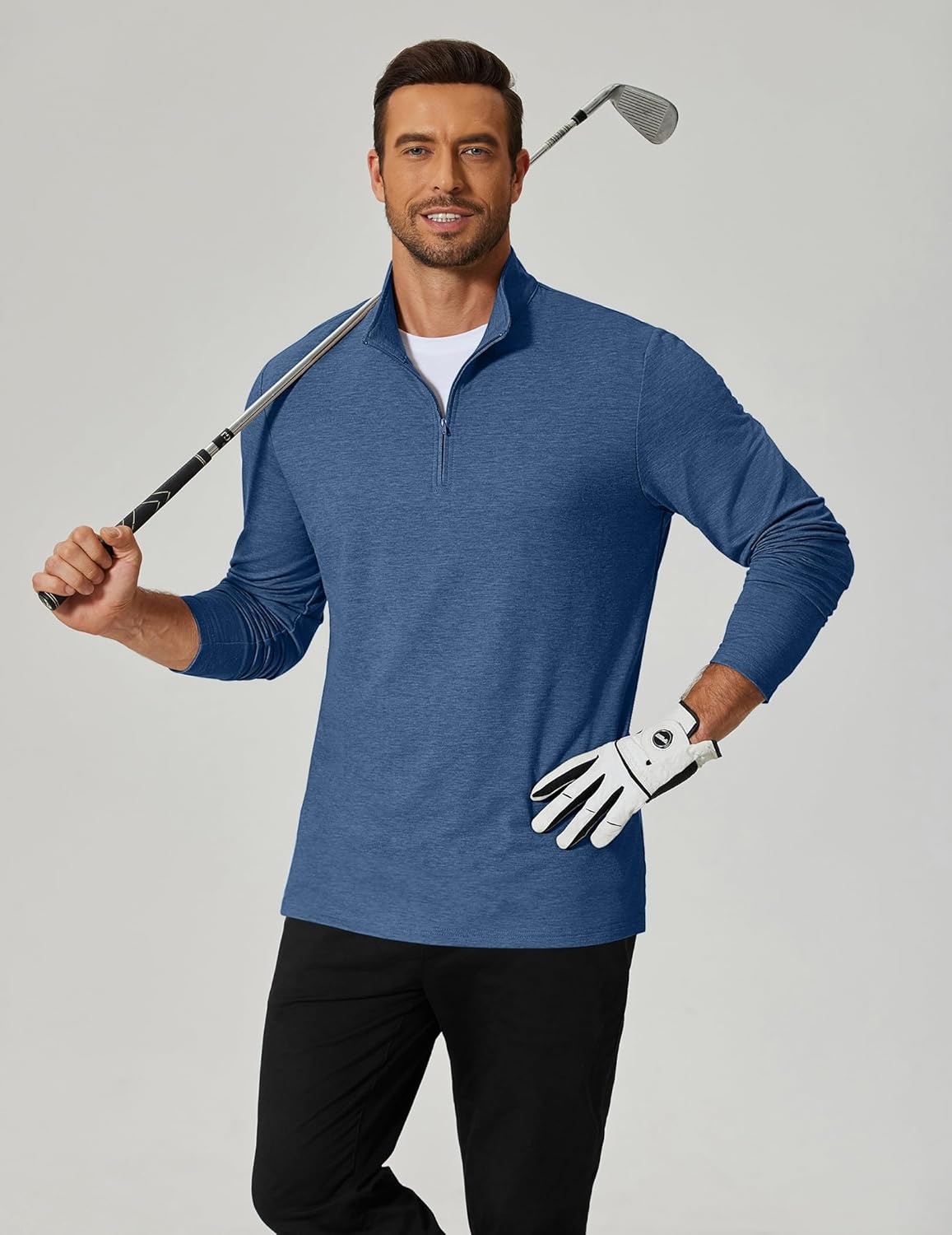 image:imageCOOFANDY Mens Quarter Zip Pullover Lightweight Mock Neck Sweatshirt Casual Long Sleeve Polo ShirtsNavy