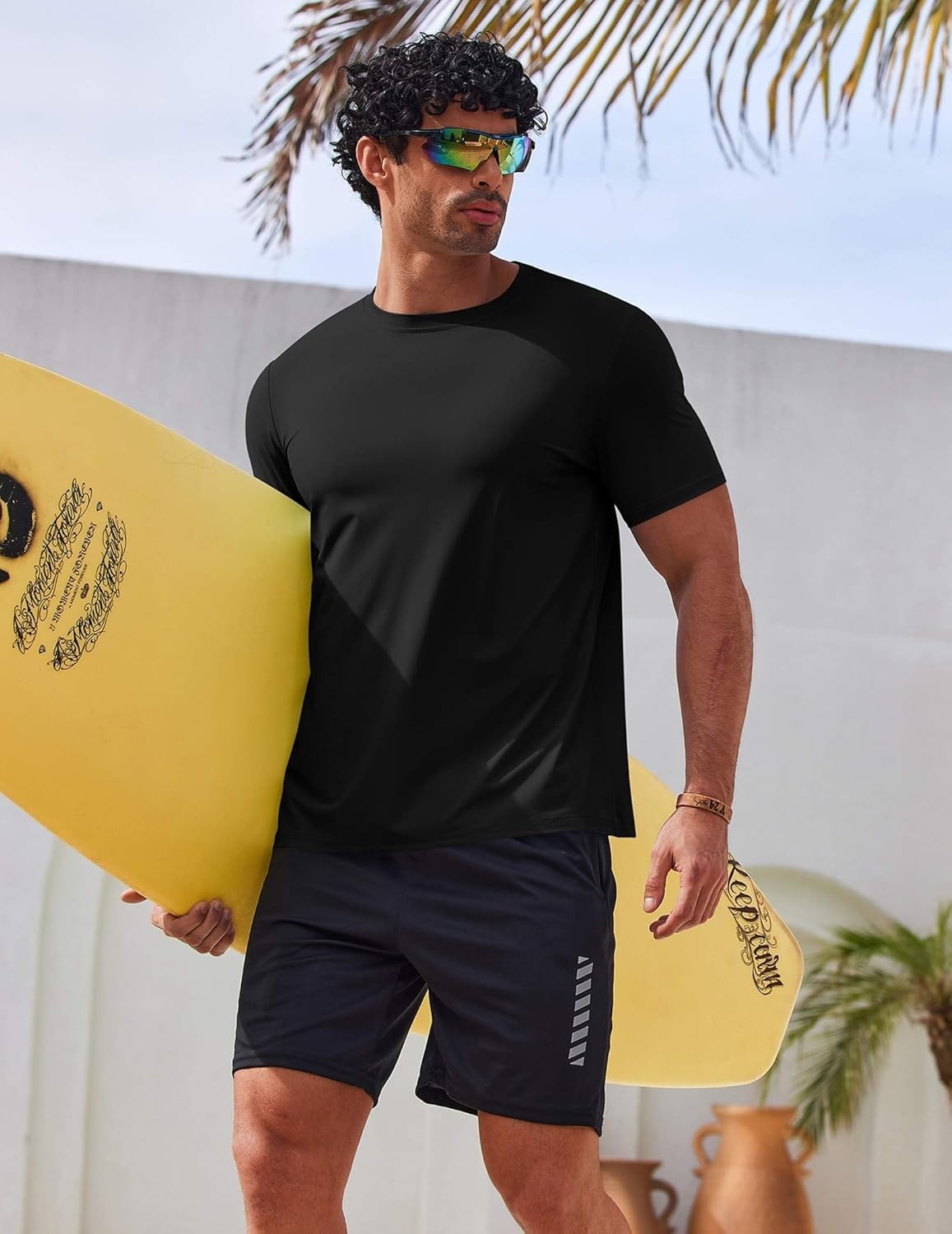 image:imageCOOFANDY Mens Swim Shirt Short Sleeve UPF 50 Sun Shirt Rash Guard TShirts Quick Dry Beach Shirts BreathableBlack