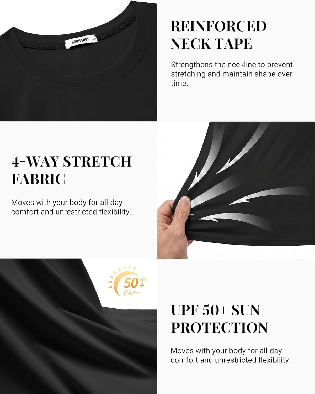 image:imageCOOFANDY Mens Swim Shirt Short Sleeve UPF 50 Sun Shirt Rash Guard TShirts Quick Dry Beach Shirts BreathableBlack