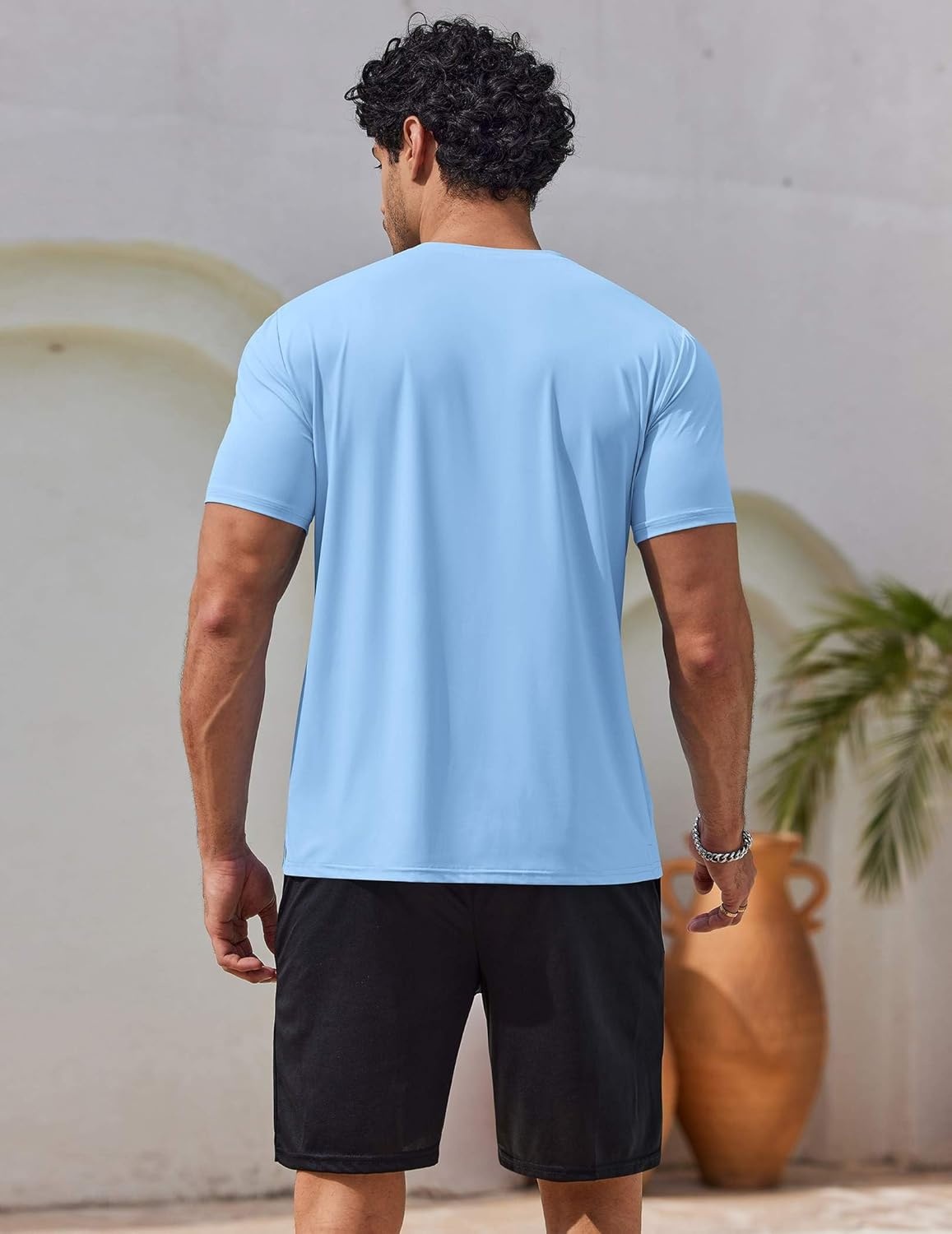 image:imageCOOFANDY Mens Swim Shirt Short Sleeve UPF 50 Sun Shirt Rash Guard TShirts Quick Dry Beach Shirts BreathableLight Blue