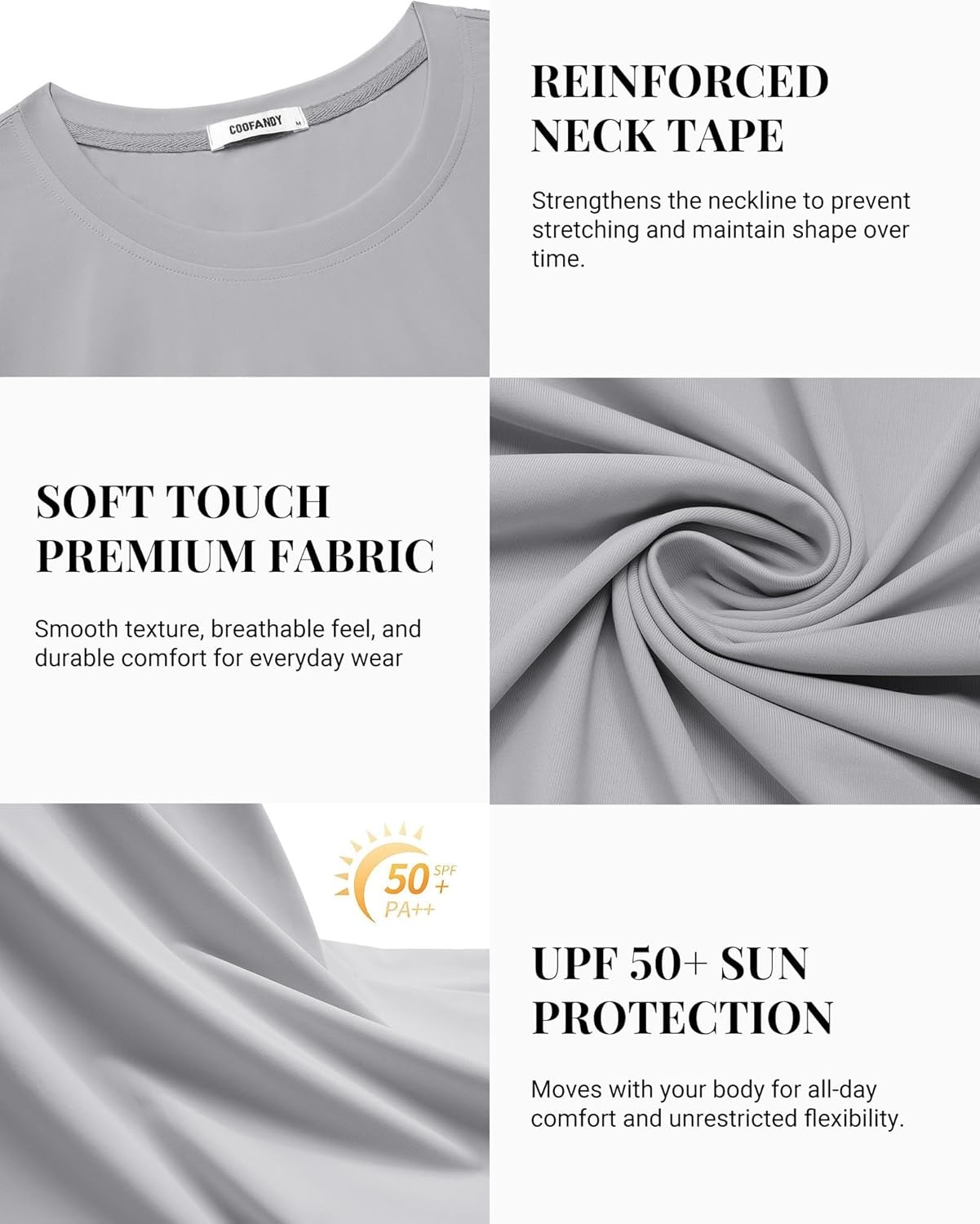 image:imageCOOFANDY Mens Swim Shirt Short Sleeve UPF 50 Sun Shirt Rash Guard TShirts Quick Dry Beach Shirts BreathableLight Grey