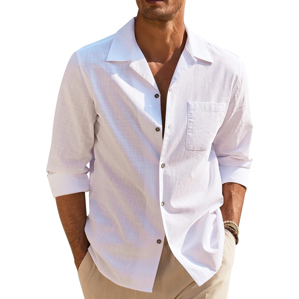 image:imageCOOFANDY Men Beach Shirts Casual Cotton Linen Long Sleeve Regular Fit Yoga Shirts White