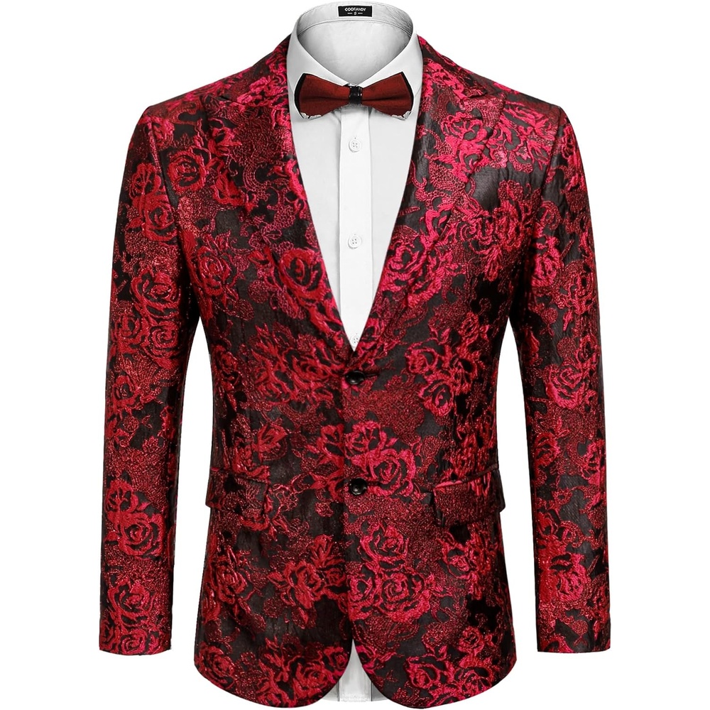 image:imageCOOFANDY Mens Floral Tuxedo Jacket Rose Embroidered Suit Jacket Wedding Prom Dinner Party Blazer