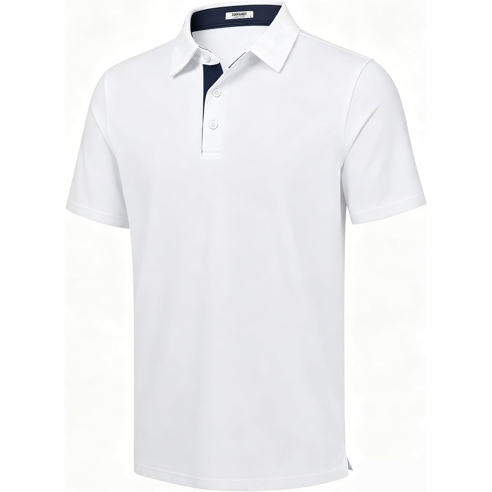 image:imageCOOFANDY Mens Golf Polo Shirts Short Sleeve Quick Dry Performance Moisture Wicking Golf Shirts Casual Print Collared ShirtWhite