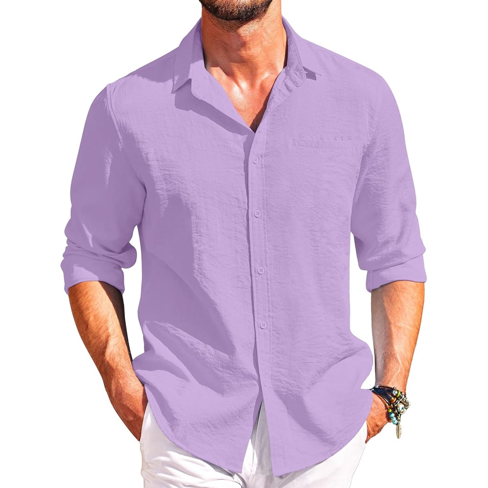image:imageCOOFANDY Mens Long Sleeve Button Down Shirts Casual Cotton Linen Shirts Summer Beach Shirt with Pocket