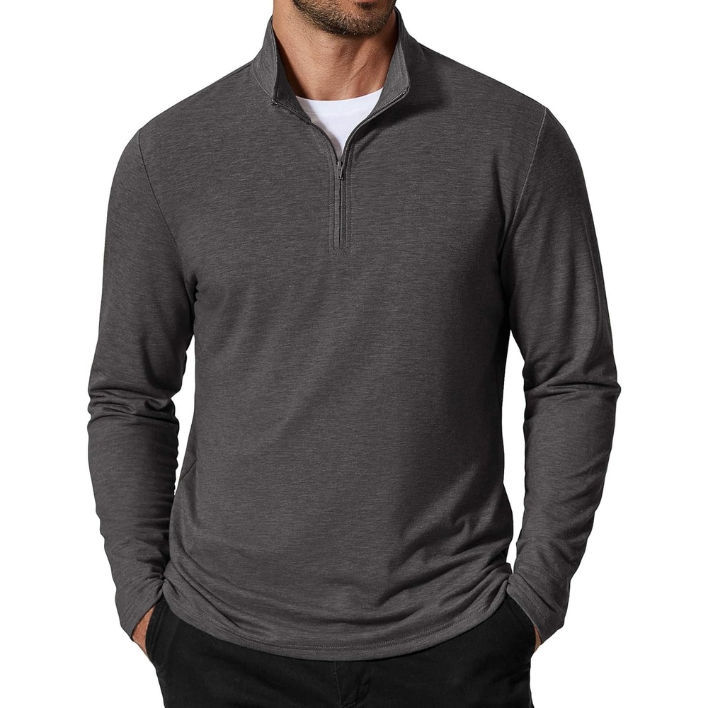 image:imageCOOFANDY Mens Quarter Zip Pullover Lightweight Mock Neck Sweatshirt Casual Long Sleeve Polo ShirtsGrey