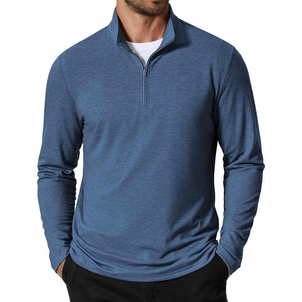 image:imageCOOFANDY Mens Quarter Zip Pullover Lightweight Mock Neck Sweatshirt Casual Long Sleeve Polo ShirtsNavy