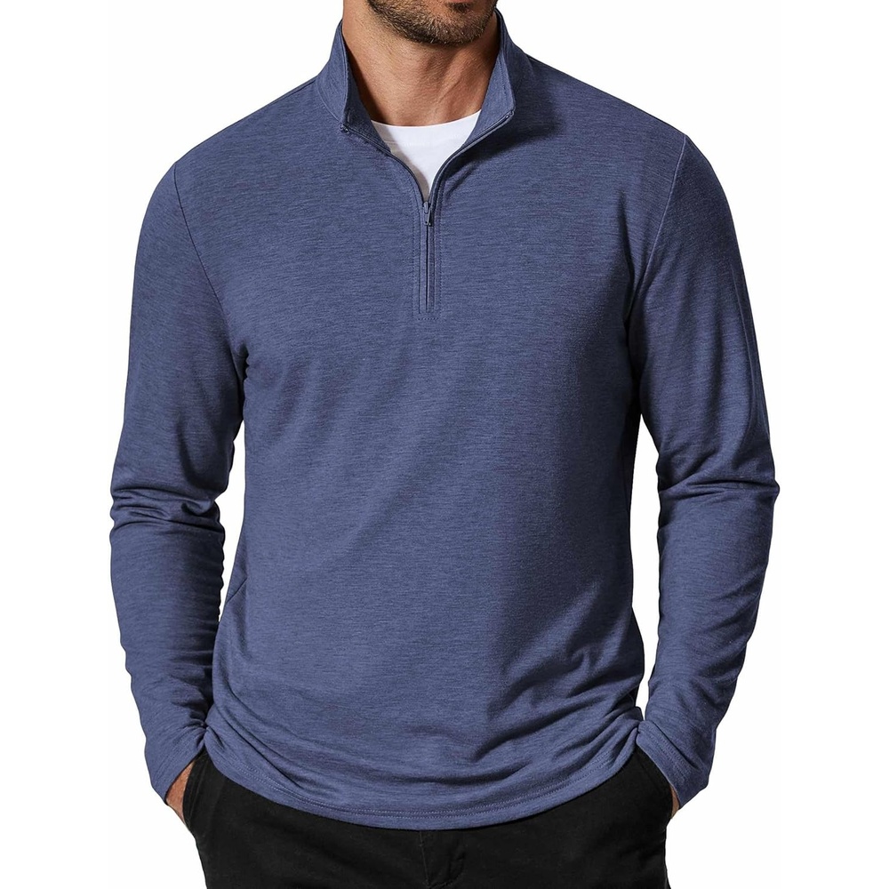 image:imageCOOFANDY Mens Quarter Zip Pullover Lightweight Mock Neck Sweatshirt Casual Long Sleeve Polo ShirtsNavy Blue