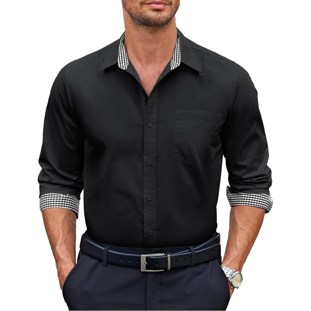 image:imageCOOFANDY Mens Stretch WrinkleFree Dress Shirts Long Sleeve Button Down Casual Cotton Shirt Black