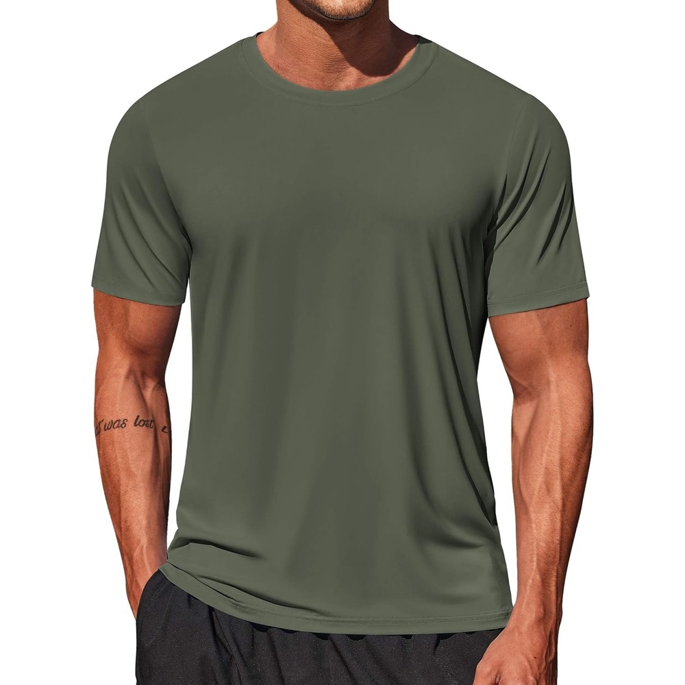 image:imageCOOFANDY Mens Swim Shirt Short Sleeve UPF 50 Sun Shirt Rash Guard TShirts Quick Dry Beach Shirts BreathableArmy Green