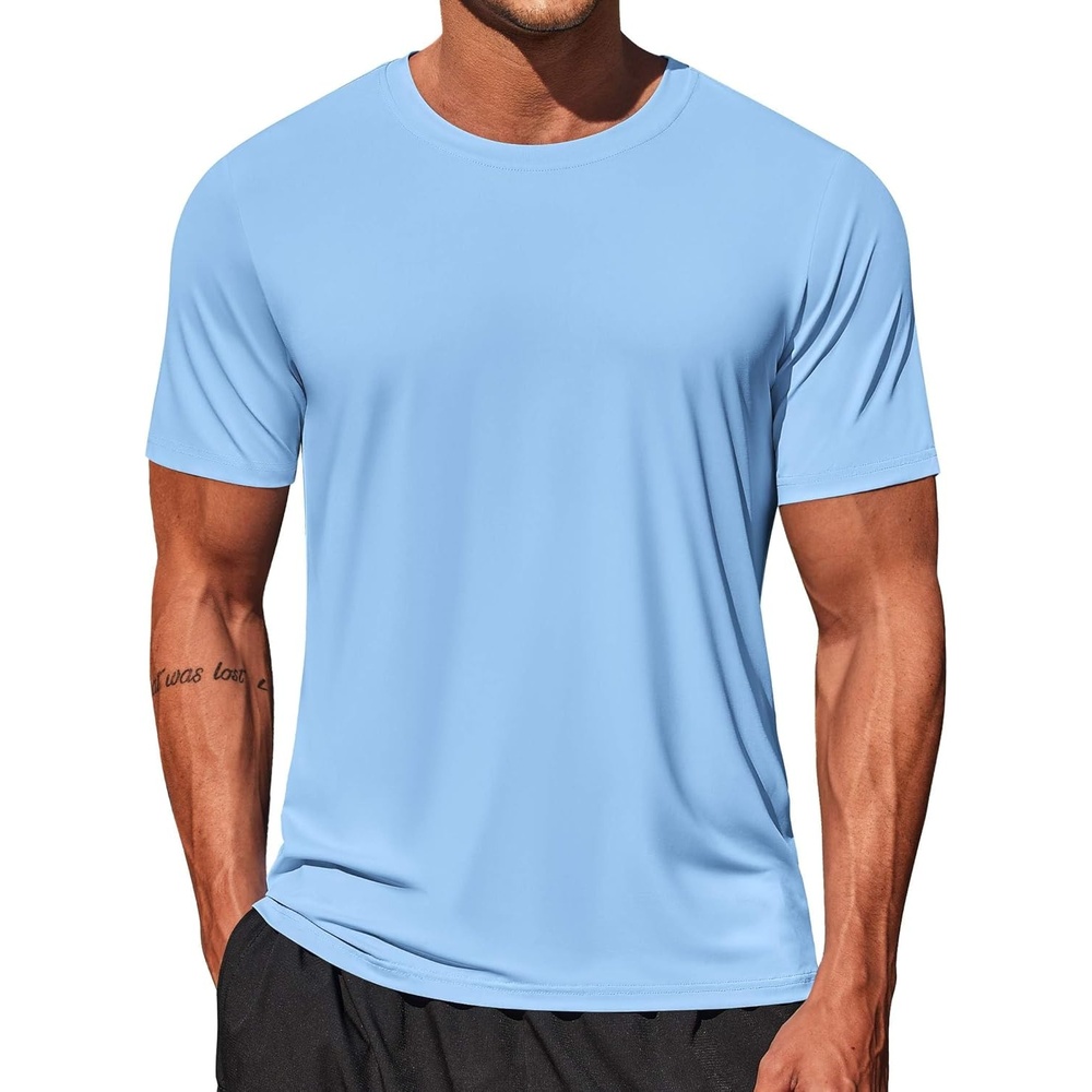 image:imageCOOFANDY Mens Swim Shirt Short Sleeve UPF 50 Sun Shirt Rash Guard TShirts Quick Dry Beach Shirts BreathableLight Blue