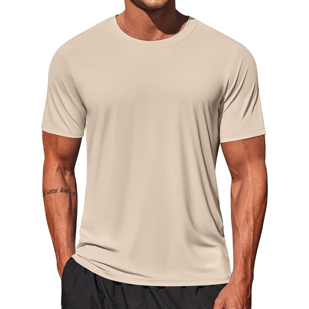image:imageCOOFANDY Mens Swim Shirt Short Sleeve UPF 50 Sun Shirt Rash Guard TShirts Quick Dry Beach Shirts BreathableLight Khaki