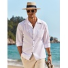 COOFANDY Men Beach Shirts Casual Cotton Linen Long Sleeve Regular Fit Yoga Shirts White
