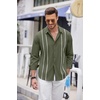 COOFANDY Mens Cuban Guayabera Shirt Casual Button Down Shirts Long Sleeve Summer Beach Shirts(Army Green-white Webbing)