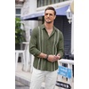 COOFANDY Mens Cuban Guayabera Shirt Casual Button Down Shirts Long Sleeve Summer Beach Shirts(Army Green-white Webbing)