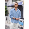 COOFANDY Mens Cuban Guayabera Shirt Casual Button Down Shirts Long Sleeve Summer Beach Shirts(Blue-white Webbing)