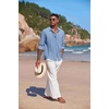 COOFANDY Mens Cuban Guayabera Shirt Casual Button Down Shirts Long Sleeve Summer Beach Shirts(Blue-white Webbing)