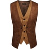 COOFANDY Men’s Suede Leather Vest Layered Style Dress Vest Waistcoat, Brown, Large