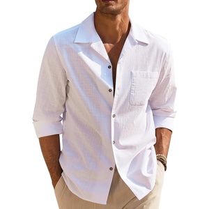 COOFANDY Men Beach Shirts Casual Cotton Linen Long Sleeve Regular Fit Yoga Shirts White