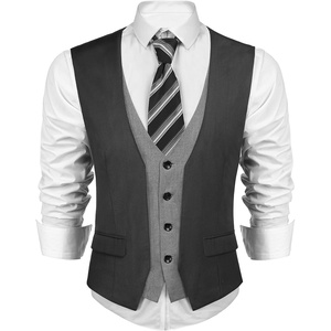 COOFANDY Men’s Business Suit Vest Layered Plaid Dress Vest Waistcoat for Wedding,Party