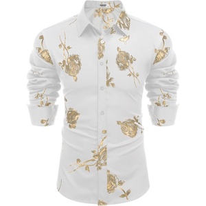 COOFANDY Men’s Luxury Design Shirts Latin Mardi Gras Dress Shirts Big and Tall White Flower