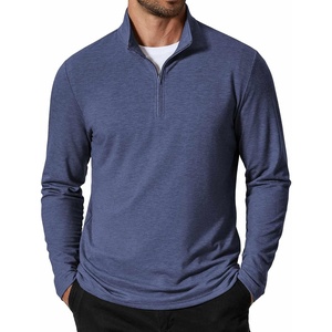 COOFANDY Men’s Quarter Zip Pullover Lightweight Mock Neck Sweatshirt Casual Long Sleeve Polo Shirts(Navy Blue)