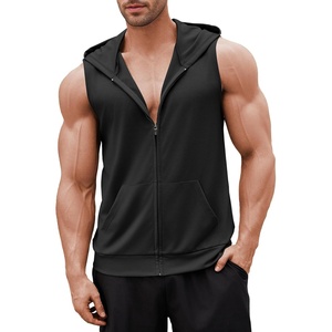 COOFANDY Men’s Workout Hooded Tank Tops 2 Pack Zip Up Sleeveless Gym Shirts Muscle Cut Off T Shirt Bodybuilding Hoodies(Black(1pcs))
