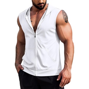 COOFANDY Men’s Workout Hooded Tank Tops 2 Pack Zip Up Sleeveless Gym Shirts Muscle Cut Off T Shirt Bodybuilding Hoodies(White(1pcs))