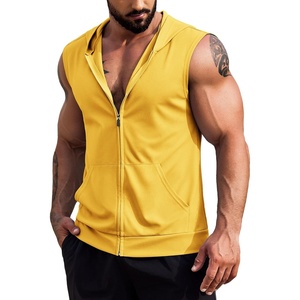 COOFANDY Men’s Workout Hooded Tank Tops 2 Pack Zip Up Sleeveless Gym Shirts Muscle Cut Off T Shirt Bodybuilding Hoodies(Yellow(1pcs))