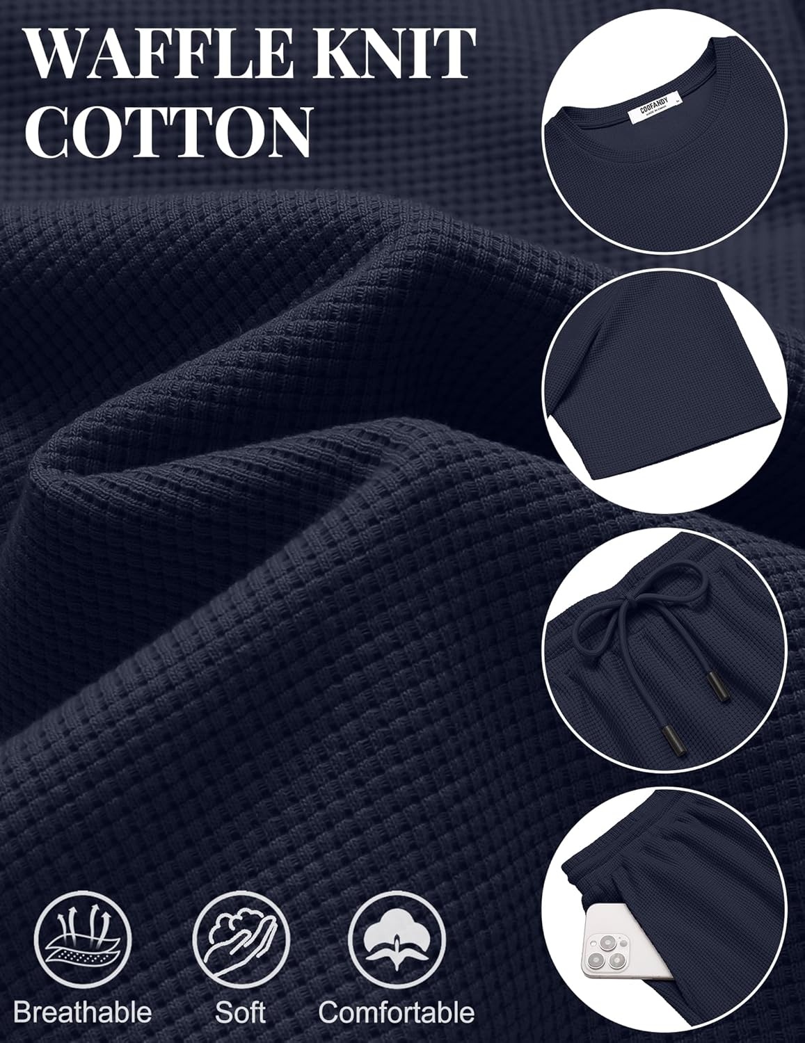 image:imageCOOFANDY Mens Cotton Waffle 2 Piece Outfits Casual Short Sleeve Shirts and Shorts Set Summer Jogging Tracksuit Lounge SetsBlue Purple