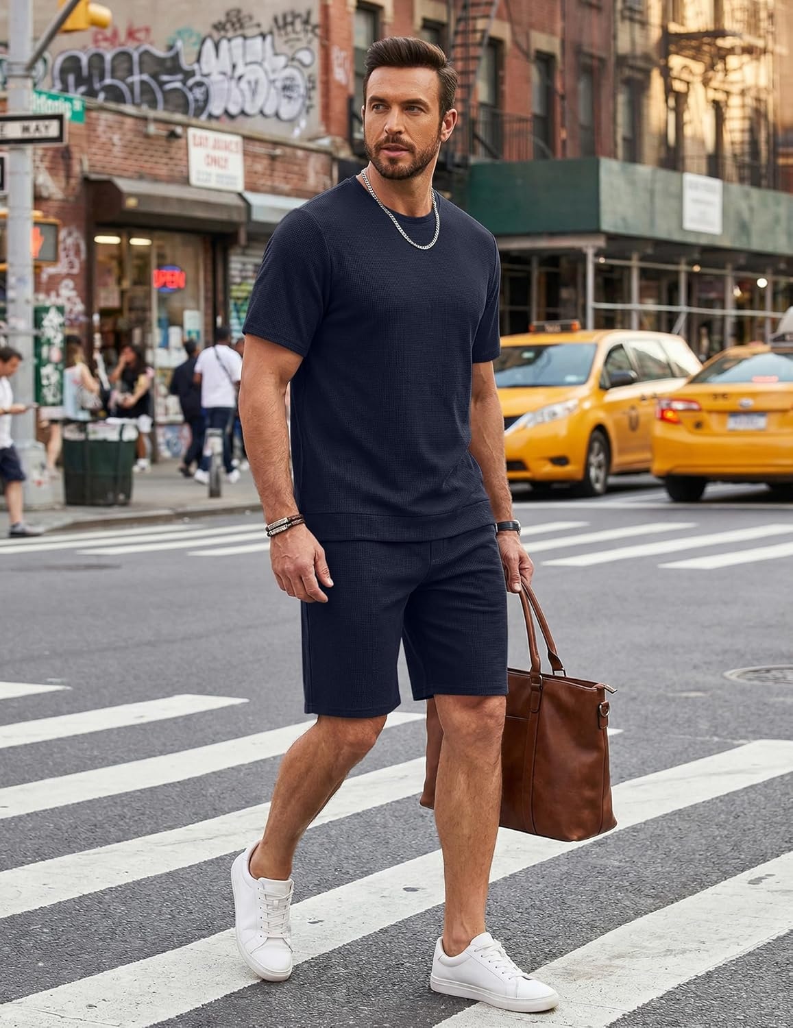image:imageCOOFANDY Mens Cotton Waffle 2 Piece Outfits Casual Short Sleeve Shirts and Shorts Set Summer Jogging Tracksuit Lounge SetsBlue Purple