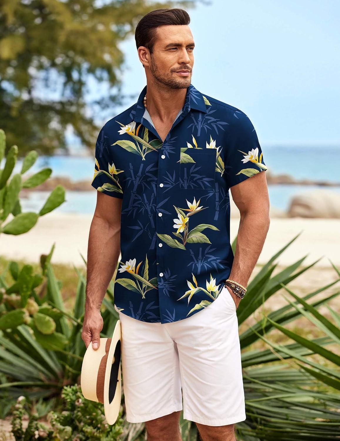 image:imageCOOFANDY Mens Hawaiian Shirt Short Sleeve Button Down Shirts Tropical Summer Beach Shirts Casual Floral Aloha ShirtsBamboo Orchids