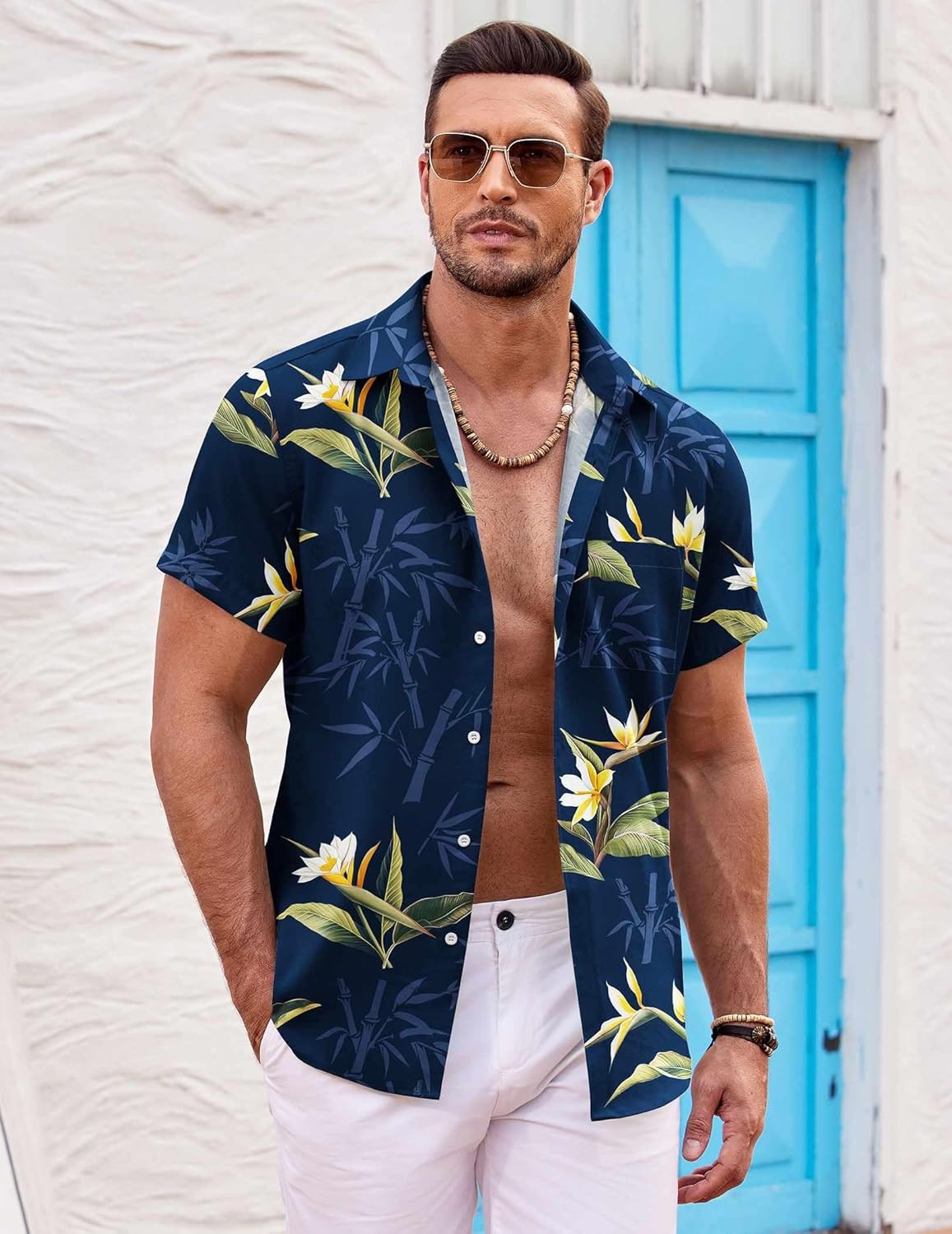 image:imageCOOFANDY Mens Hawaiian Shirt Short Sleeve Button Down Shirts Tropical Summer Beach Shirts Casual Floral Aloha ShirtsBamboo Orchids