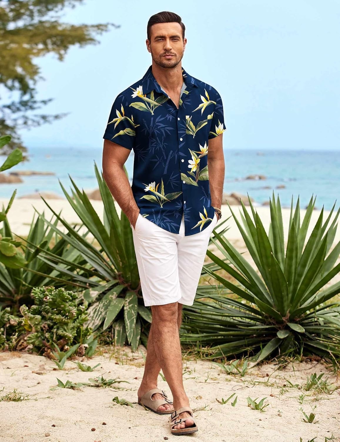 image:imageCOOFANDY Mens Hawaiian Shirt Short Sleeve Button Down Shirts Tropical Summer Beach Shirts Casual Floral Aloha ShirtsBamboo Orchids