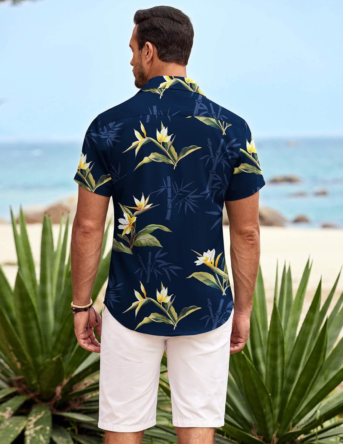 image:imageCOOFANDY Mens Hawaiian Shirt Short Sleeve Button Down Shirts Tropical Summer Beach Shirts Casual Floral Aloha ShirtsBamboo Orchids