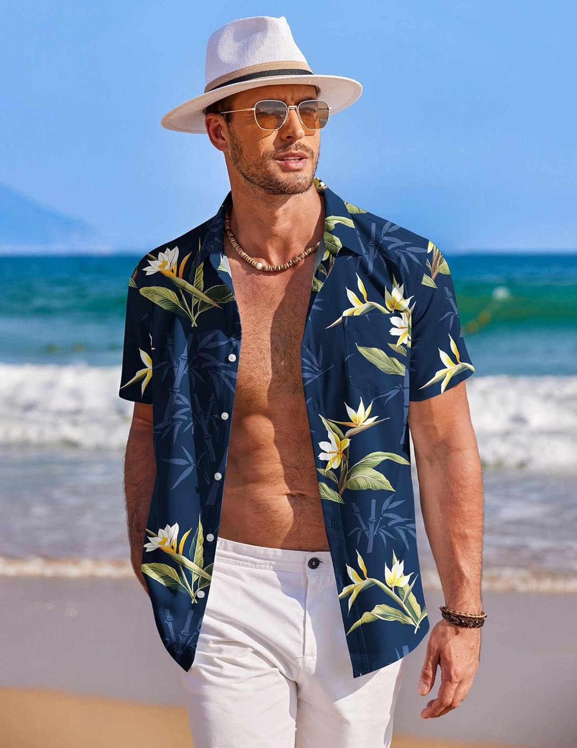 image:imageCOOFANDY Mens Hawaiian Shirt Short Sleeve Button Down Shirts Tropical Summer Beach Shirts Casual Floral Aloha ShirtsBamboo Orchids