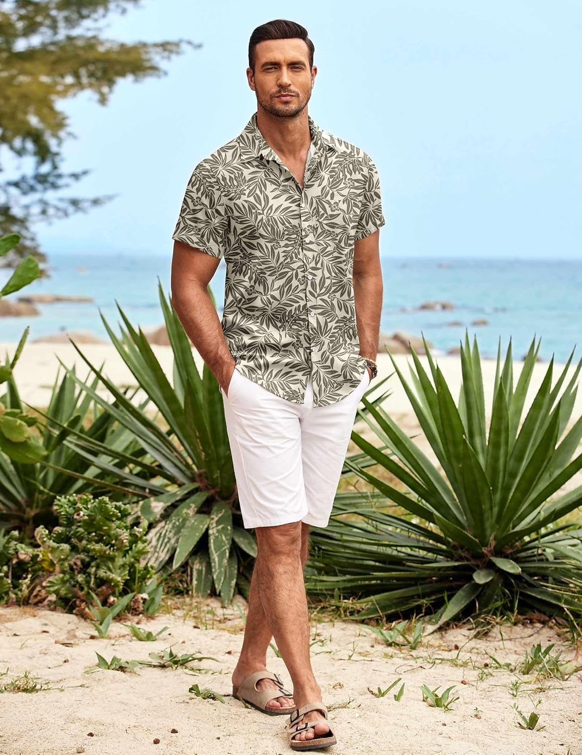 image:imageCOOFANDY Mens Hawaiian Shirt Short Sleeve Button Down Shirts Tropical Summer Beach Shirts Casual Floral Aloha ShirtsLight Yellow Leaves