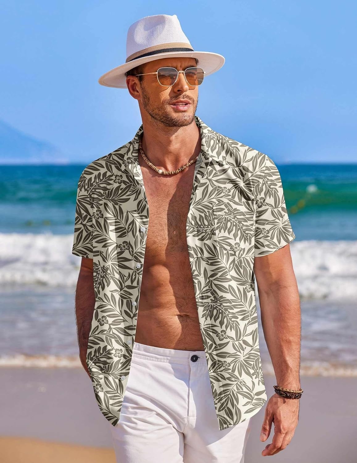 image:imageCOOFANDY Mens Hawaiian Shirt Short Sleeve Button Down Shirts Tropical Summer Beach Shirts Casual Floral Aloha ShirtsLight Yellow Leaves