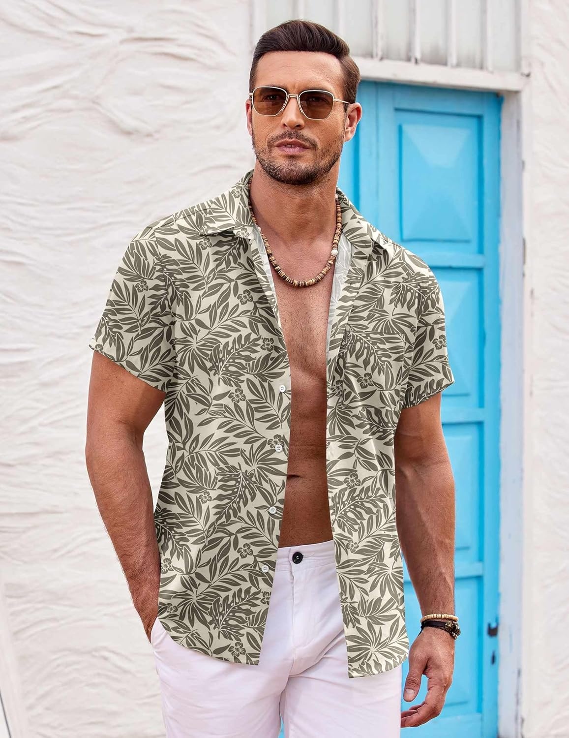 image:imageCOOFANDY Mens Hawaiian Shirt Short Sleeve Button Down Shirts Tropical Summer Beach Shirts Casual Floral Aloha ShirtsLight Yellow Leaves