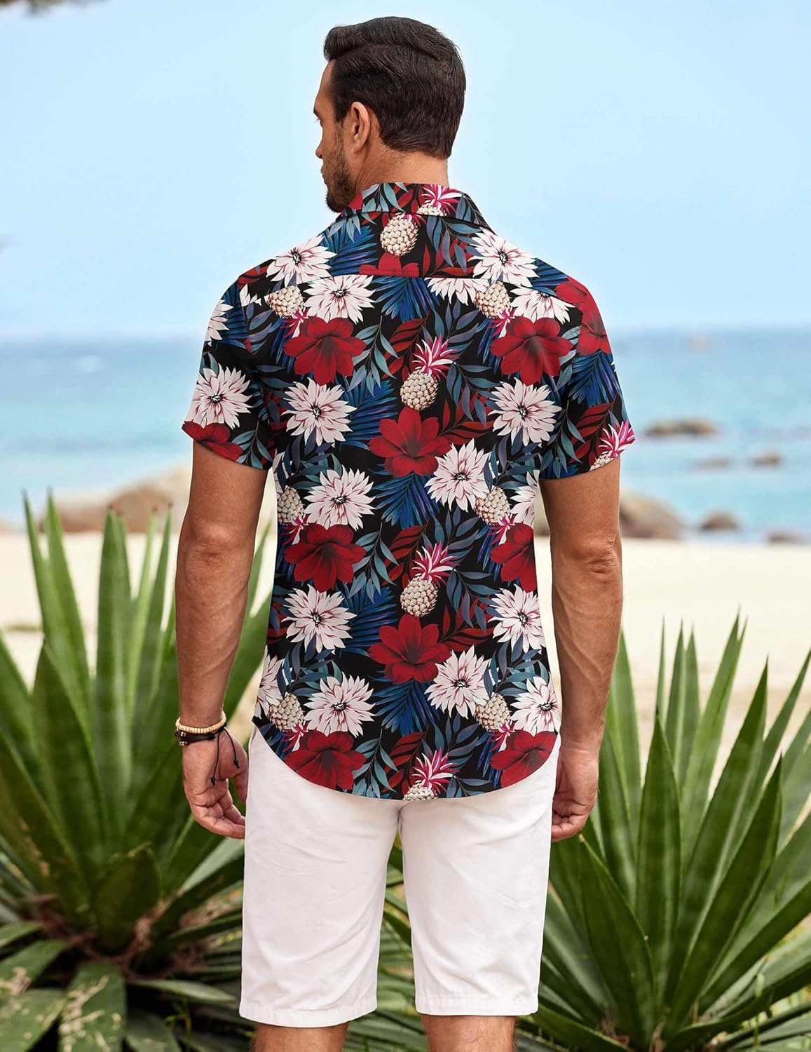 image:imageCOOFANDY Mens Hawaiian Shirt Short Sleeve Button Down Shirts Tropical Summer Beach Shirts Casual Floral Aloha ShirtsRed White Floral