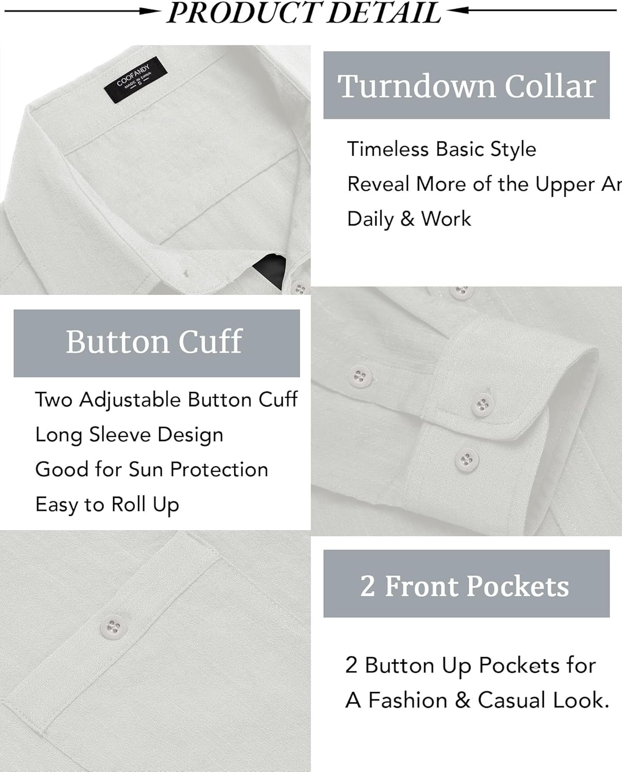 image:imageCOOFANDY Mens Linen Shirt Long Sleeve Button Up Shirt Casual Shirt for Men Winter Wedding Shirt White