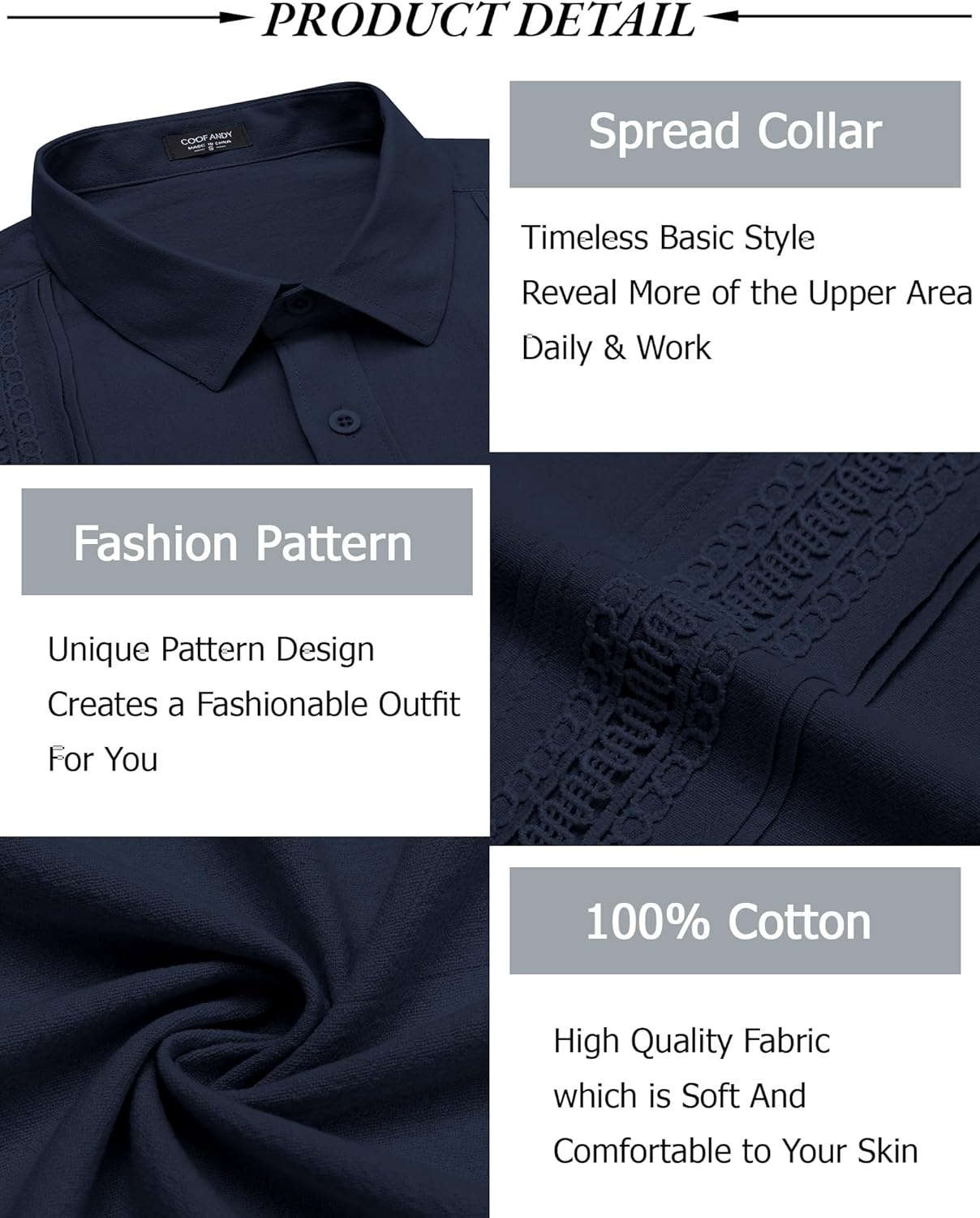image:imageCOOFANDY Mens Shirt Long Sleeve Casual Shirt for Men Beach Wedding Outfit Navy Blue