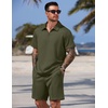 COOFANDY Men Short Sets 2 Piece Outfits Casual Quarter Zip Polo Shorts Sets Textured Summer Outfits Fashion Tracksuit Golf(Army Green)